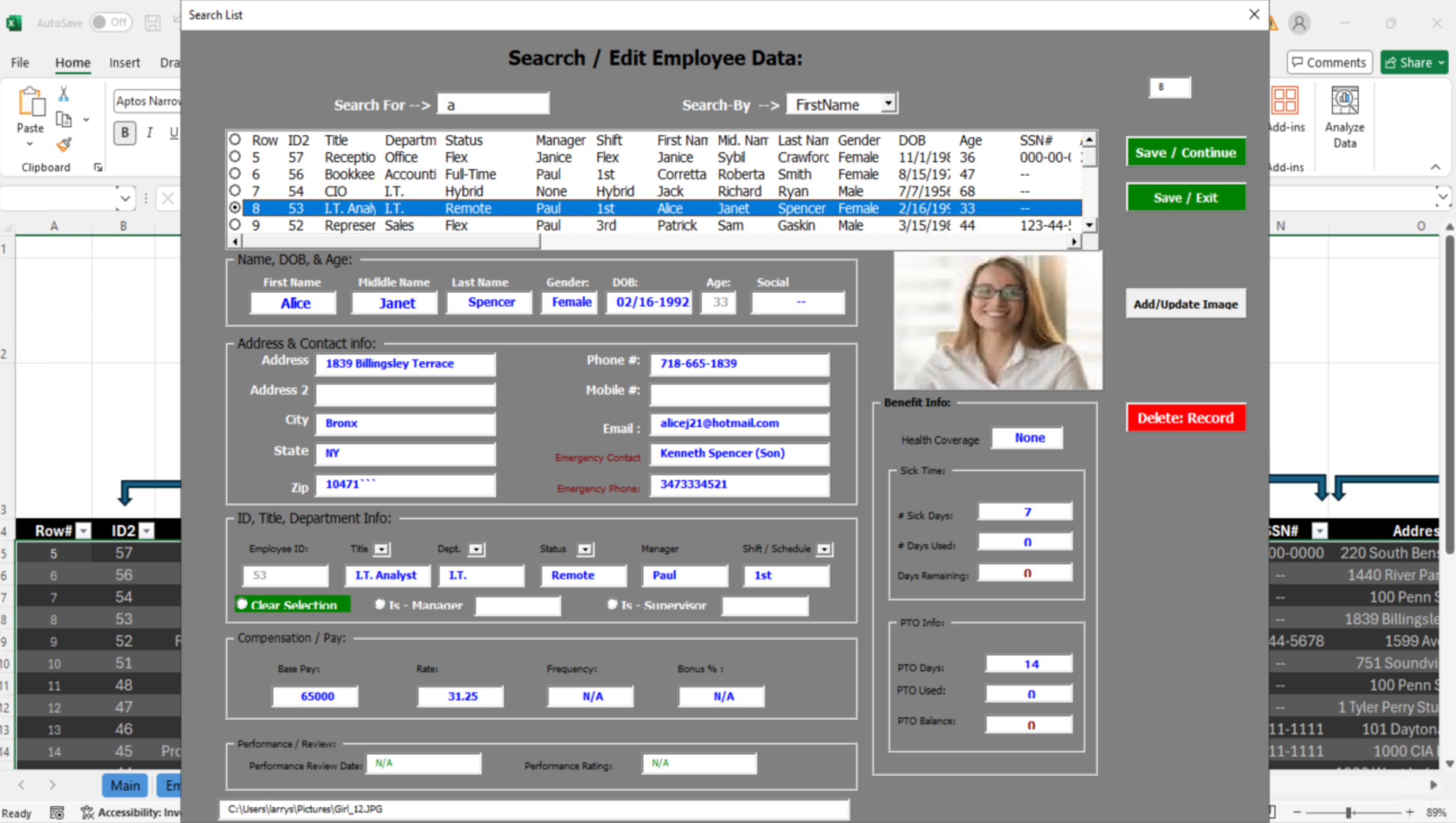 Excel – Employee Tracker Spreadsheet